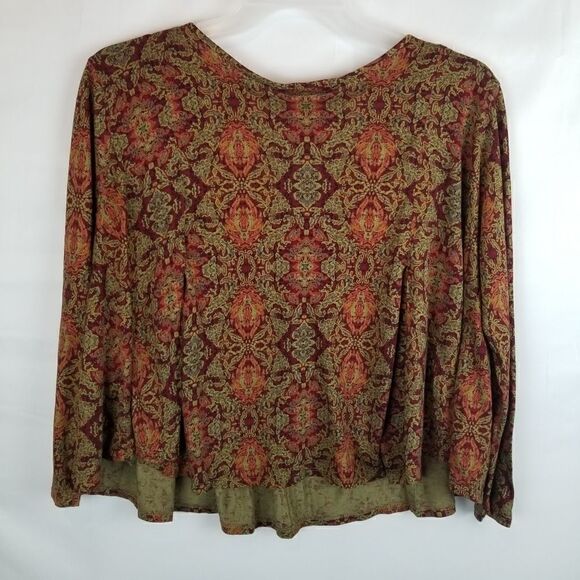 Plum and Thread. Size 1. Cute geometric print top. Reds, Orange, and Tans. - Picture 10 of 14